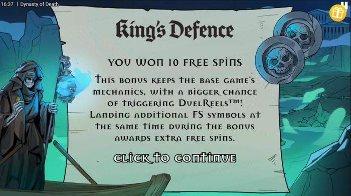 Dynasty of Death - pokretanje Free Spins King's Defence